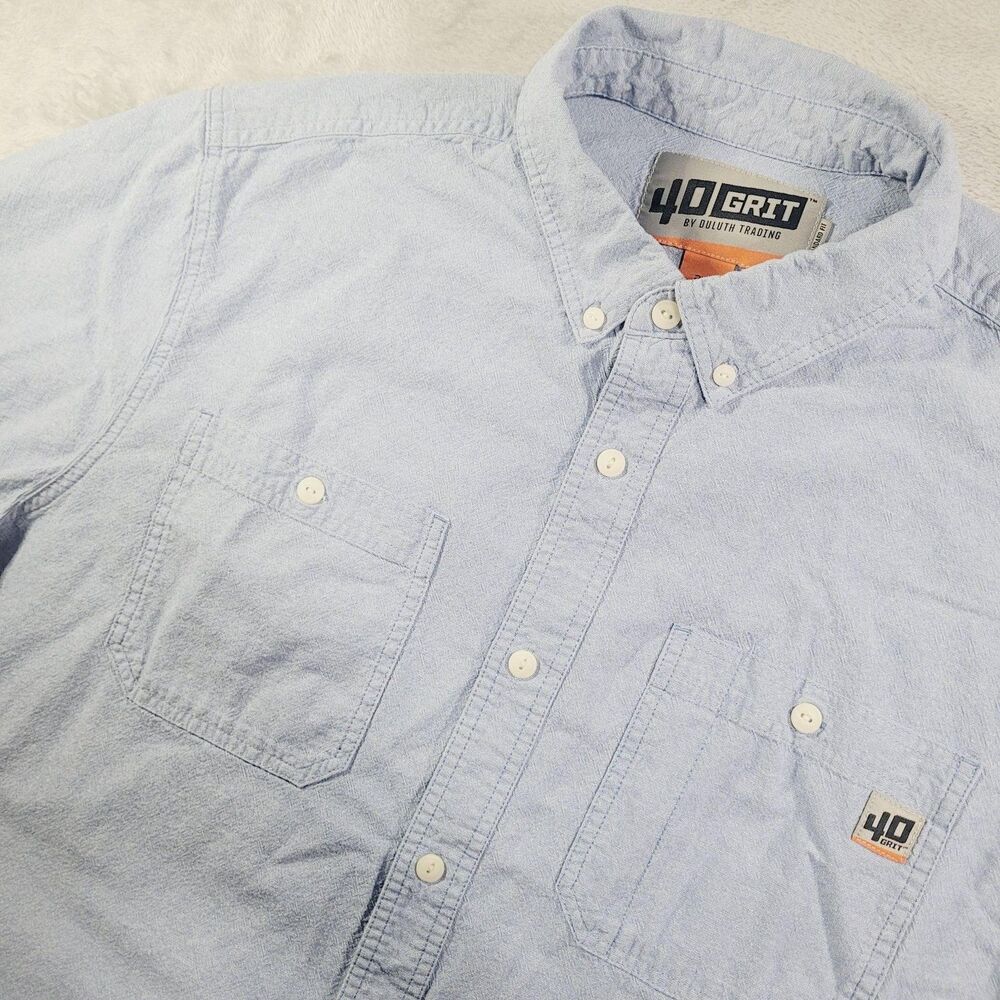 40 Grit Duluth Trading CO Shirt Mens 2XL Blue Solid Short Sleeve Button Down